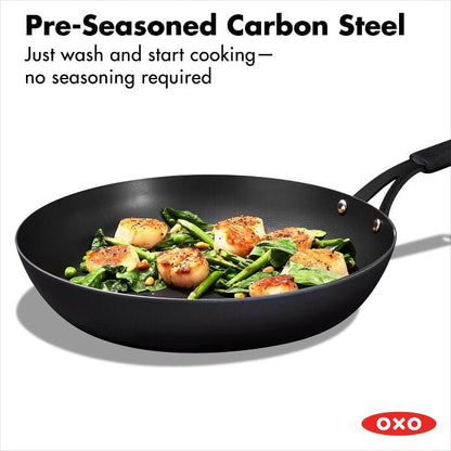 OXO Carbon Steel Obsidian Series 12-Inch Frypan with Silicone Sleeve - US 0798