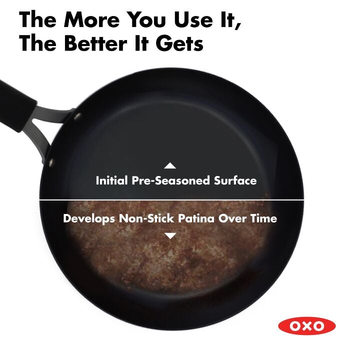 OXO Carbon Steel Obsidian Series 12-Inch Frypan with Silicone Sleeve - US 0798